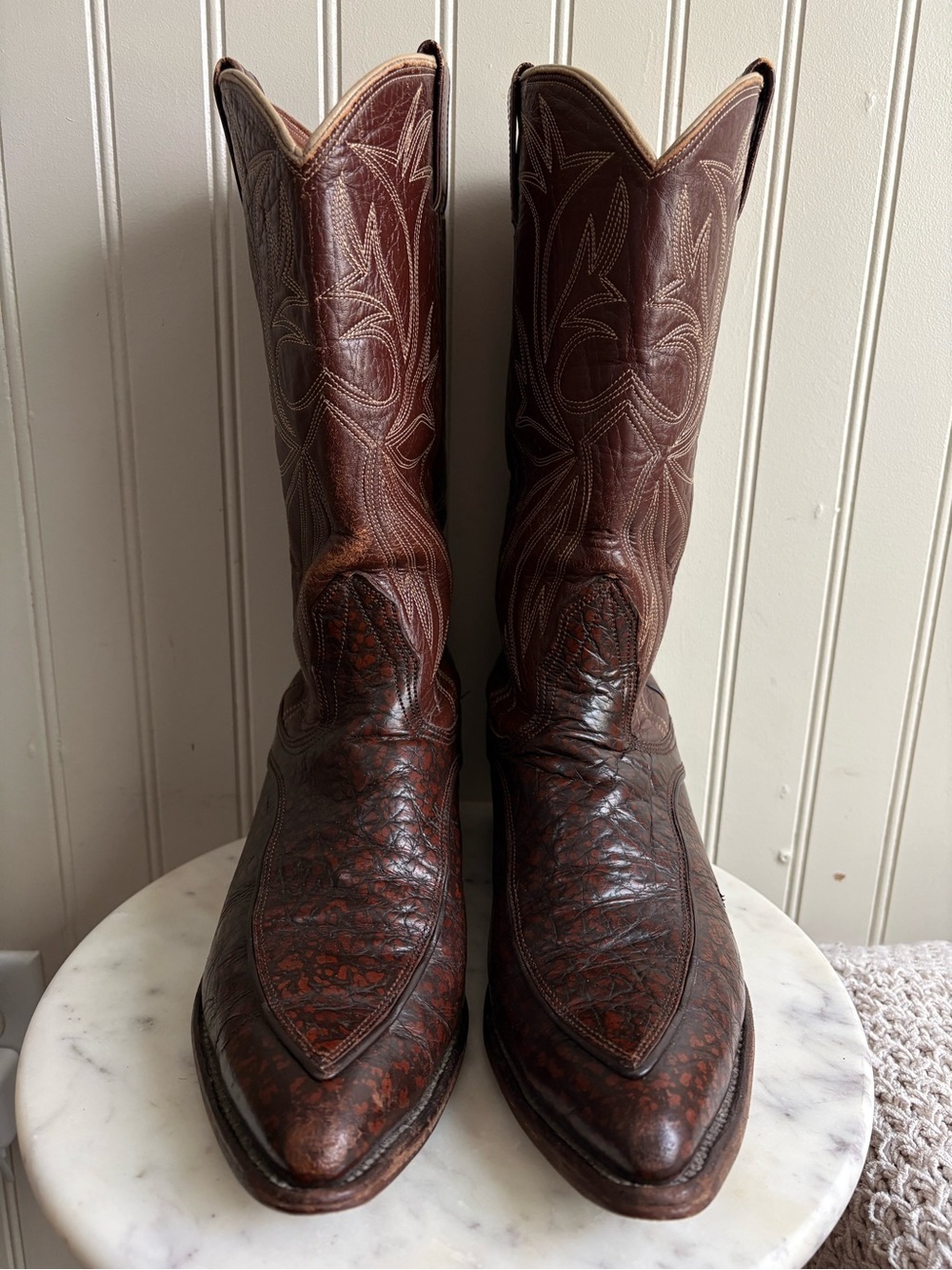 Vintage White Label Nocona Leather Western Cowboy Boots Men 8.5 Brown VTG Exotic - Picture 6 of 11